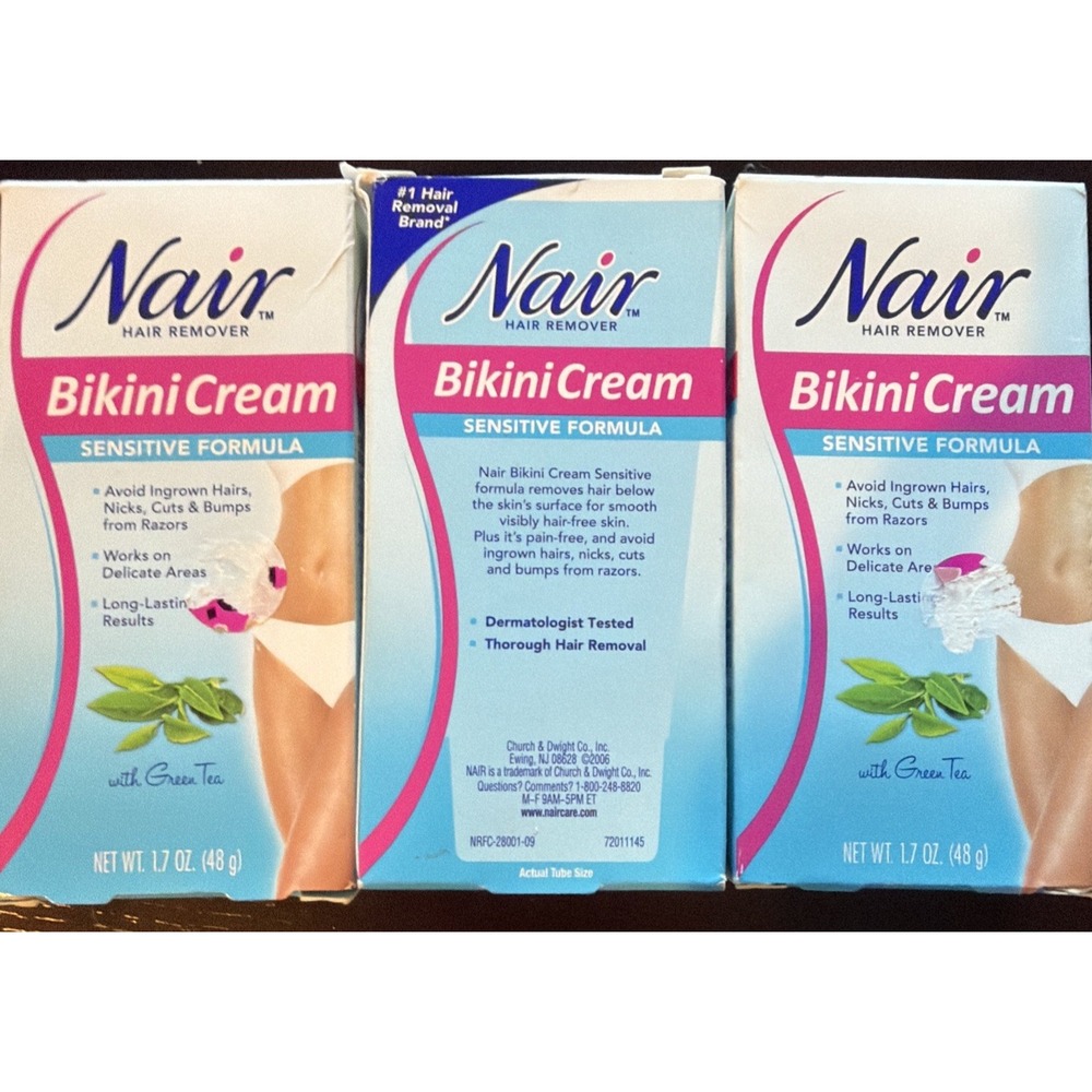 Lot Of 3 Nair Bikini Cream with Green Tea Sensitive Formula, 1.7 Ounce